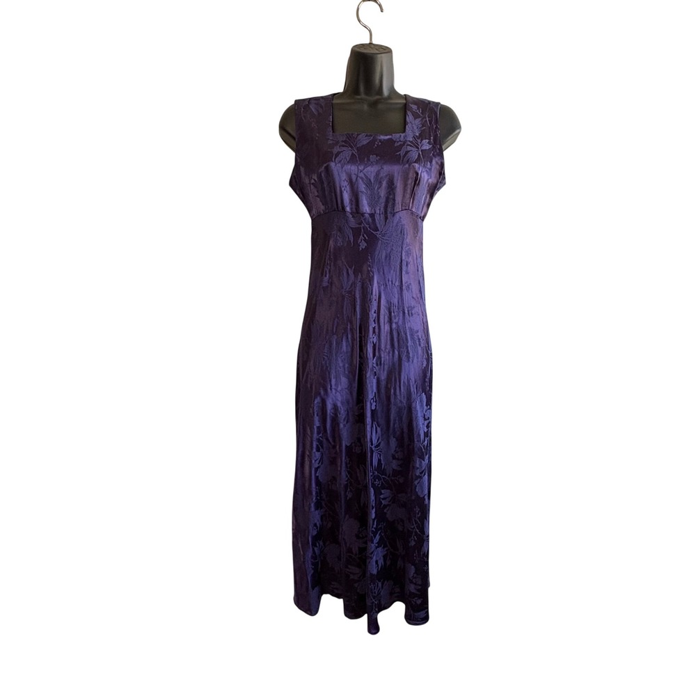 Vintage All That Jazz Size 5/6 Purple Satin Floral Babydoll Maxi Formal Dress